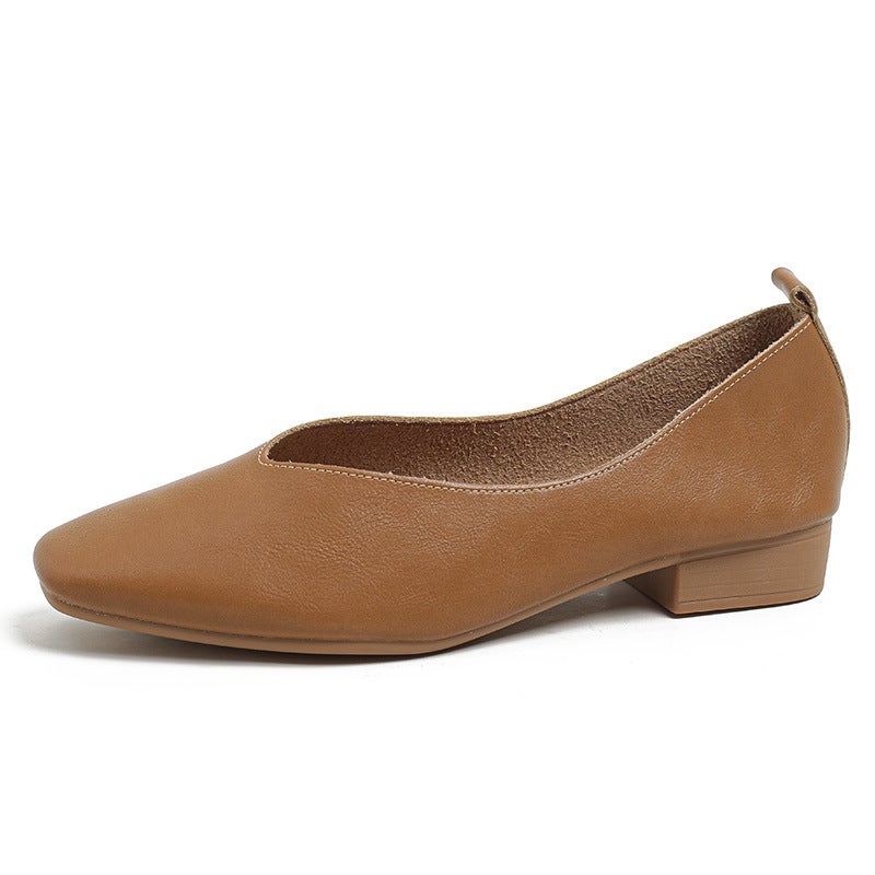 Square Head Soft Leather Work Shoes Women'S Shoes Soft Sole Long Standing Not Tired Professional Comfortable High Heels Thick Heel Shoes Don'T Fall Off Heels - Image 5